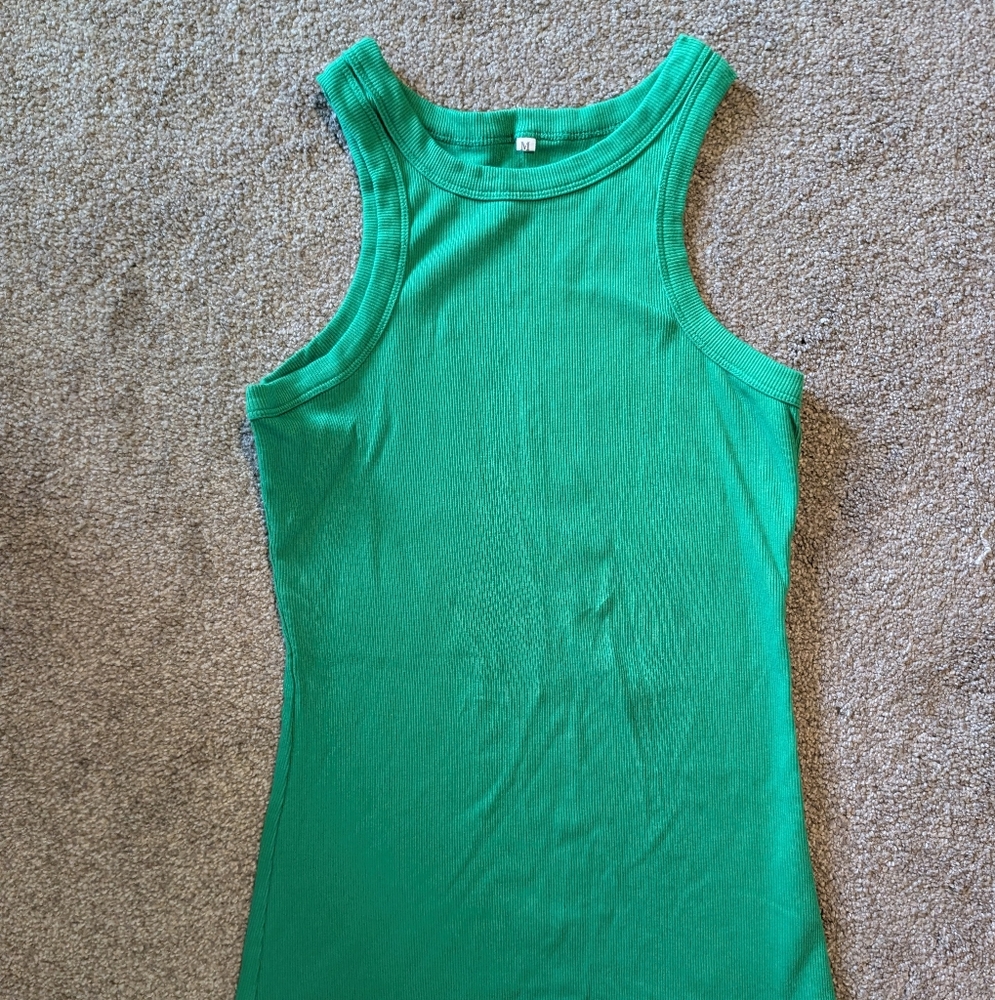 Green Ribbed Tank Top, Size Medium
